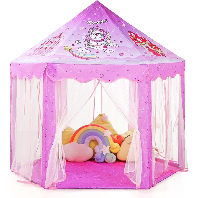 Monobeach Princess Tent Girls Large Playhouse Kids Castle Play Tent with  Star Lights Gift Toy for Children Indoor and Outdoor Games, 55'' x 53''  (DxH)